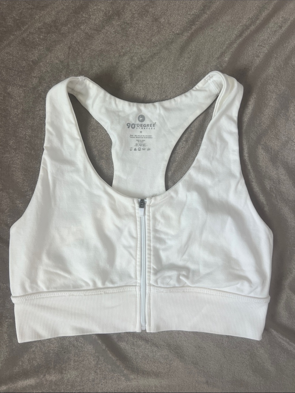 90 Degree By Reflex White Front-Zip Racerback Sports Bra